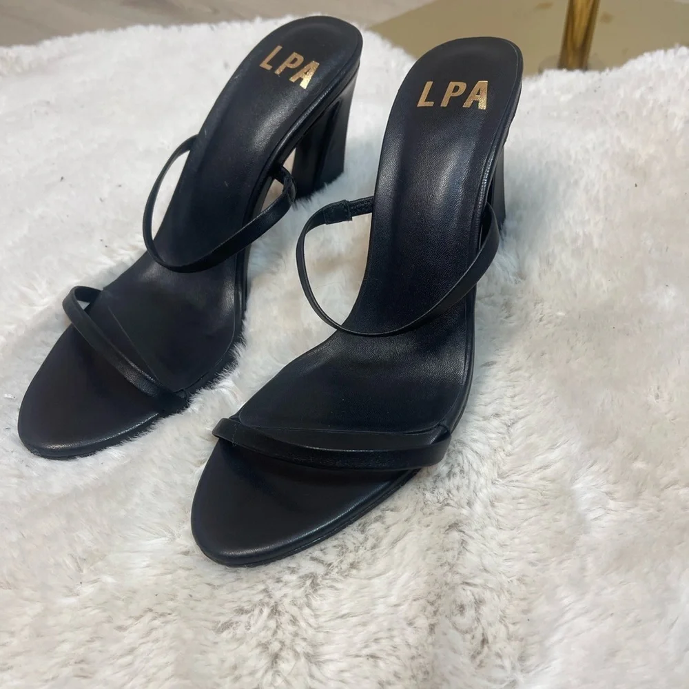 LPA Black Leather Strappy Caprice High Heel Sandals